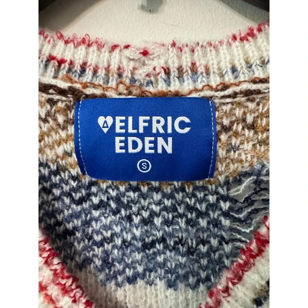 ElFric Eden Striped Distressed V-Neck VEST grunge knitwear boho nwot Small